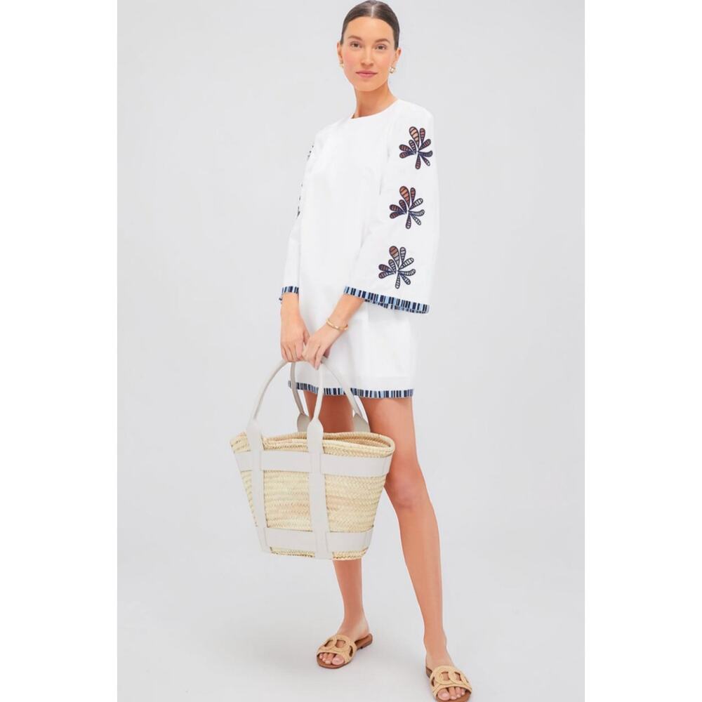 Tuckernuck Hyacinth House White Blue Embroidered Cotton Shift Dress Size S